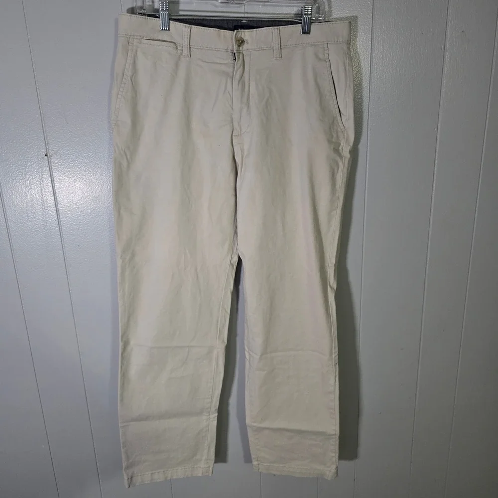 Nautica Mens 32x32 Deck Pant Classic Fit Tan Khaki Chino Trousers Stretch Cotton